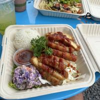 Tofu katsu plate with purple sweet potato salad and lilikoi lemonade   at Luna's Vegan Eats in Kailua Kona