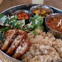 Indian curry with fried tempeh at Sasaya Cafe in Tokyo