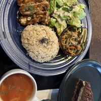 Tempeh katsu set + dessertt  at Sasaya Cafe in Tokyo