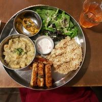 tempeh curry plate with iced tea  at Sasaya Cafe in Tokyo