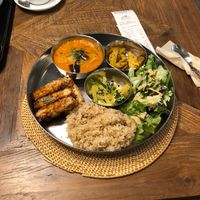 Indian curry with fried tempeh at Sasaya Cafe in Tokyo