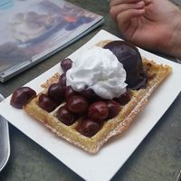 cherry and chocolate sorbet waffles at Eismeer in Munich