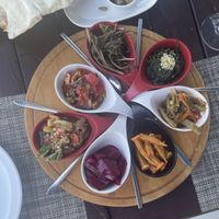 Mezze with balloon bread   at Dalyan Ceyhan Restaurant in Mugla