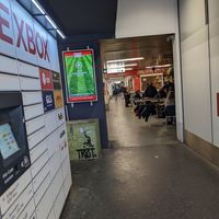 Entryway and seating at Hermann's Würstelstand in Vienna