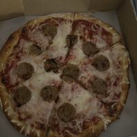 vegan sausage cheese pizza so good   at Checkers Pizza in Middletown