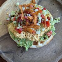 Vegan version of the Mexican waffle with scrambled tofu instead of poached egg. Yum! at EatWise Cafe in Phuket