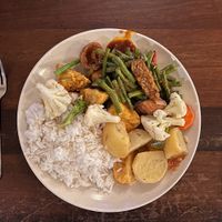 Roast potatoes, tempeh, tofu, and mixed vegetables   at Scuba Junkie Sipadan in Semporna