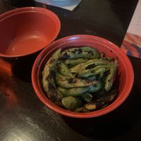 Charred edamame   at Blue Sushi in Kansas City