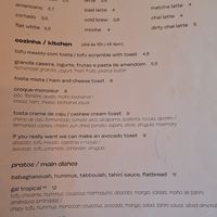 Food menu English at GAL Cafe in Lisbon