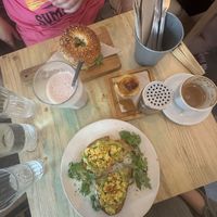 above: artichoke paste (vegan) ‘salmon’ bagel - below: avocado scrambled tofu toast  at GAL Cafe in Lisbon