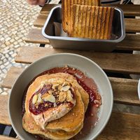 Ham and cheese toast and pancakes with jam at GAL Cafe in Lisbon