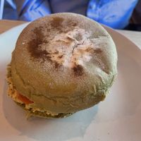 Matcha bun with savoury fillingg  at GAL Cafe in Lisbon