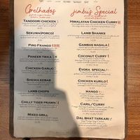 Menu  at Jimbu in Evora