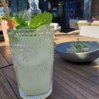 Kiiro cocktail with avocado edamame dip at Kaiyo Rooftop in San Francisco