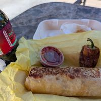 Bean & Cheese burrito with a Chile Güero Toreado. at All Vegan Franks - Ghost Kitchen in Los Angeles