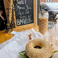 Vegan sausage bagel at Bagels Inc in Sheffield