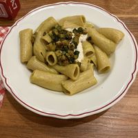 Rigatoni pesto pistacchi vegan stracciatella and zucchini  at Miscusi - Milano Colonne  in Milan