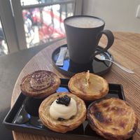 4 vegan pastel de nata & an oat milk cappuccino   at Nat'elier | Pastel de Nata in Lisbon