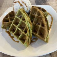 Pandan waffles with peanut cookie icecream. (Skip the Pandan and fancy icecream up charges.)  at WellSmoocht in West Singapore