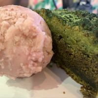 Matcha crumble cake with strawberry rice cream at WellSmoocht in West Singapore