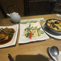 Eggplant, veggies, tofu balls at Vegetarians Story Restaurant in Suzhou