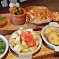 Pimientos del padrón, patatas bravas, fried aubergine at La Tortilla Asesina in Inverness