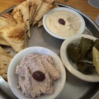 Dolmadakia, Hummas, Skordalia and Pita bread  at Poppi's Anatolia in Eugene