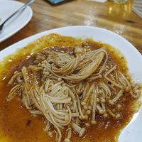 Straw mushrooms with bbq sauce at Vegetarian Master Ruma in Vientiane