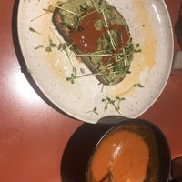 avo toast with tomato soup made vegan   at Alumni in Calgary