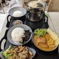 Mini Hotpot & Curry Fish rice & Fried Abalone Mushrooms  at Saute & Mee in Northeast Singapore