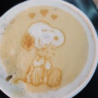 Cinnamon roll latte with oatmilk at Mexes Cafe in East Los Angeles