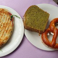 Salami panini, Pistachio-lime cake, Brezn at ELVIE in Augsburg