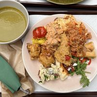 All you can eat plate with soup, proteins, salads and sides (all vegan)  at Verde Hut in Porto