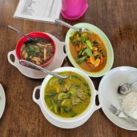 Green curry, bak kut teh, pad phet (monkey head mushrooms) at  Thai Vegan - 泰素食館 in Alor Setar