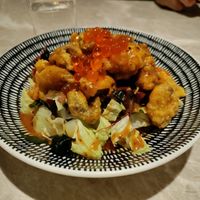Deep fried mushrooms on a salad with a sweet truffle dressing at Yang Shin 養心茶樓 in Taipei