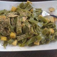 Spinach pasta with tofu at BIOfresh in Bucharest