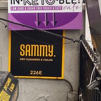 The bakery is at a basement level requiring stairs to enter   at The Inketoble Cafe in New York City