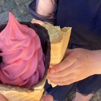 Pineapple/mango sorbet and raspberry soft serve    at Peter Beier Chokolade in Roskilde
