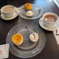 Pumpkin soy pie, soy Café au lait, soy chocolate, soy cheesecake at Bio Cafe in Tokyo