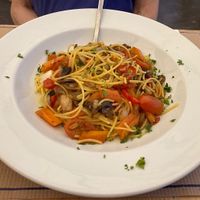 Gluten free spaghetti with vegetables   at Lindos Garden Restaurant in Rhodes