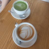 Matcha latte and latte macciato at Good One Café - Schanze in Hamburg