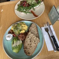 Breakfast plate, mushroom bread  at Good One Café - Schanze in Hamburg