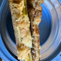 Tempeh reuben – sauerkraut on the left, tempeh on the right at Bodhi Bistro in Corvallis
