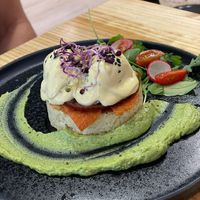 Plant based benedict eggs at Asante in Barcelona