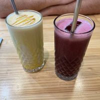 Tropical smoothie (left) and blueberry and lavender lemonade   at Asante in Barcelona
