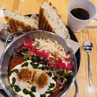 Shakshuka” “eggs” with focaccia ! Surreal!  at Asante in Barcelona