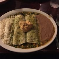 Vegan enchiladas with spicy hummus on top at Tequila Sunrise Mexican Grill in Oakland Park