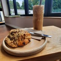 Mocha frappé and hazelnut pain au chocolat at Oat and Bean in Cardiff