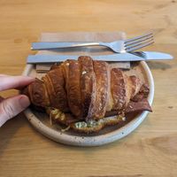 Bacon and cheese croissant at Oat and Bean in Cardiff