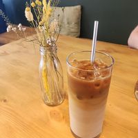 Iced latte at Oat and Bean in Cardiff
